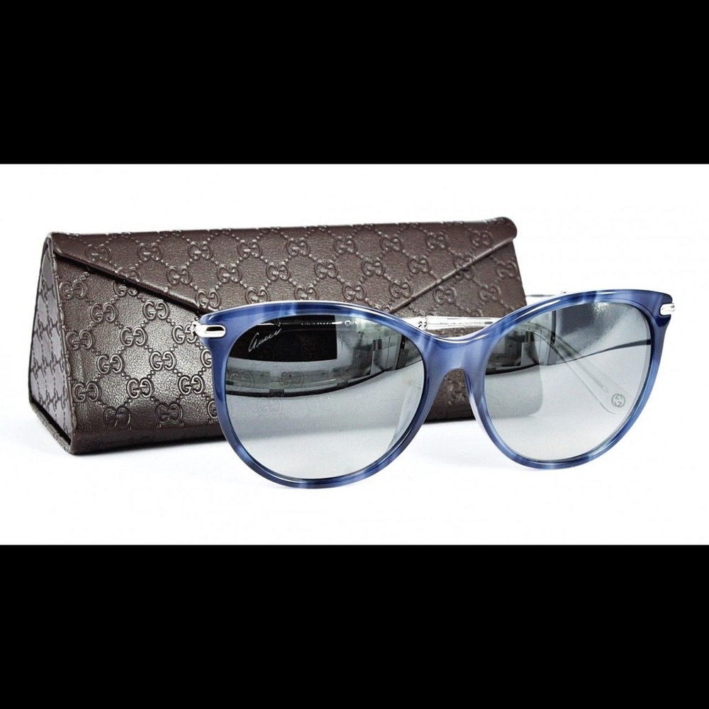 Gucci Blue and Silver Women's Sunglasses